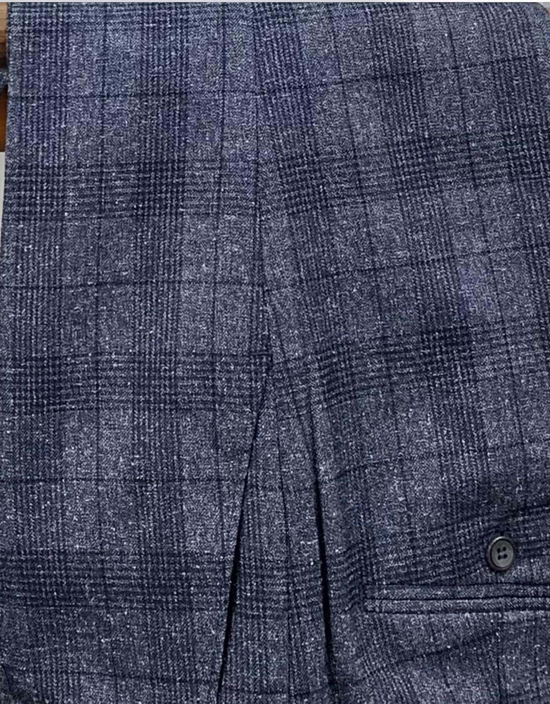 AC3253A2-韓款灰藍格修身西褲