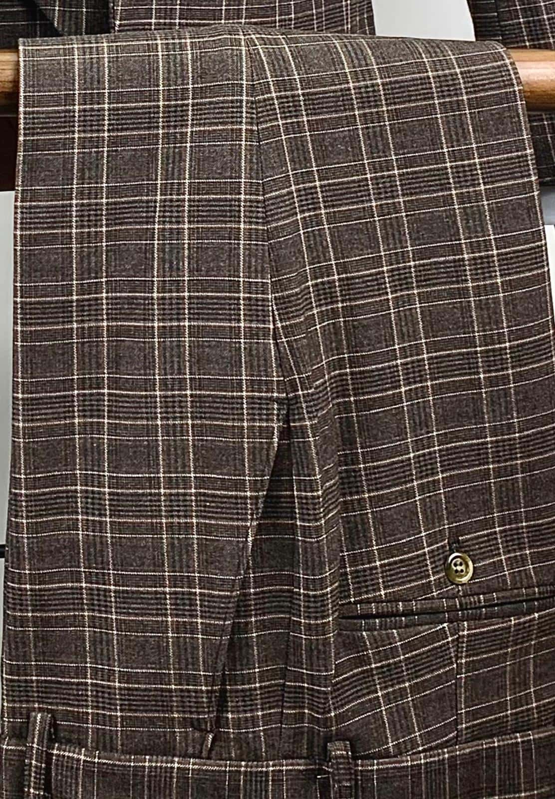 AC3264A8-韓款啡格修身彈力西褲