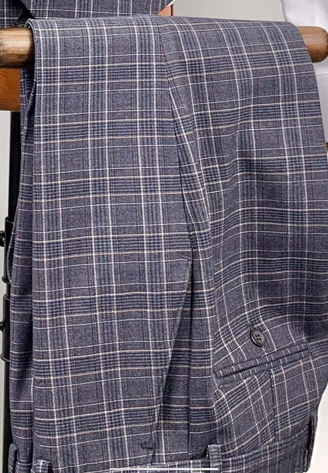 AC3265A8-韓款灰格彈力西褲